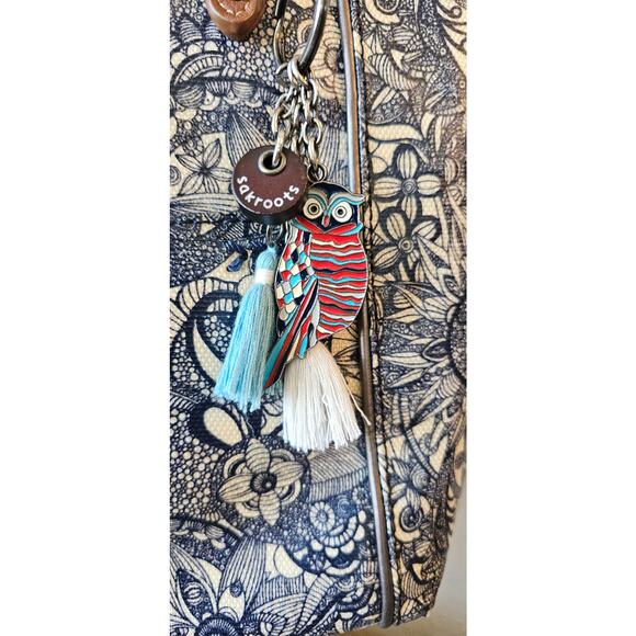 Sakroots Metro Tote Purse Coated Canvas Handbag Owl Charm Canvas Blue Desert - Picture 5 of 14